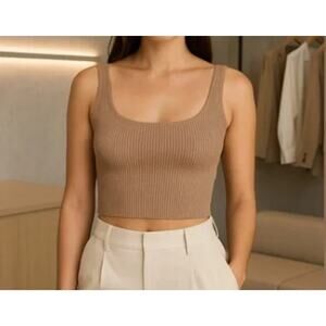 Babaton Sculpt Knit Squareneck Tank in a taupe color. Size Large